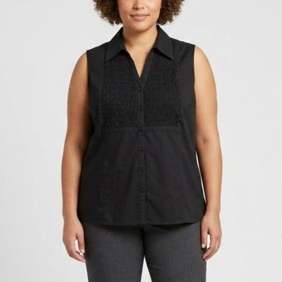 Allison Taylor Tops - Vintage Allison Taylor Size XL Black Sleeveless Smocked Bib Button Front Shirt